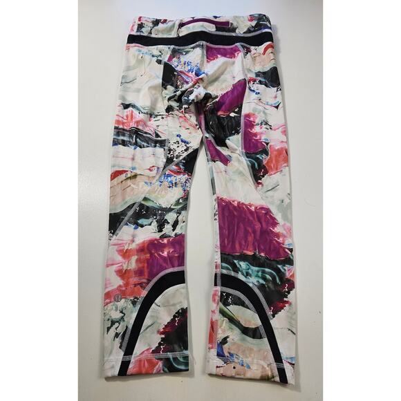 Lululemon Run: Inspire Crop ll watercolor leggings size 4 tie dye colorful cute - Picture 3 of 10